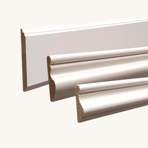 MadeInNature Moulure Murale, Cimaise en bois médium blanche, longueur 2 mètres, corniche bois prépeinte robuste et facile à poser, Modèles et Tailles au choix (7958, Lot 6 mètres)