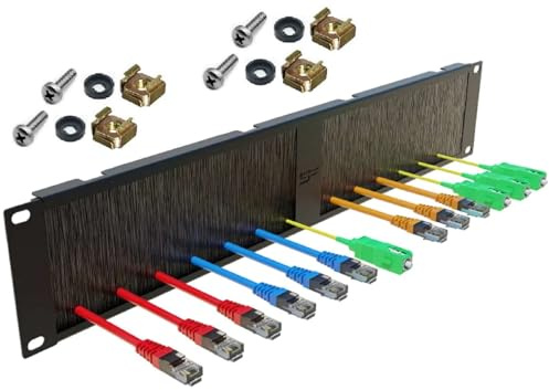 2 HE U Kabel Durchführung mit Bürstenleiste 483 mm 19 Stahl in Schwarz RAL 9005, Rangierleiste Rangierblende Rangierpanel mit Bürste Brush