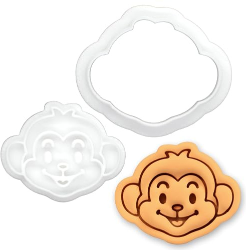 BAKERLOGY Affenkopf Mini Ausstechform & Stempel Set – Süßer Affenkopf Keksform Fondant-Embosser für Safari-Themen Backen, Dschungelparty Cupcake-Topper, Zoo-Tier Dessert-Dekorationswerkzeug