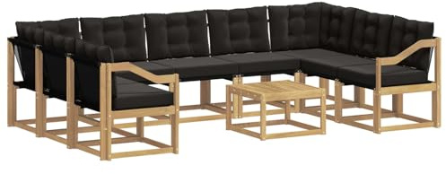 vidaXL Outdoor-Sofagarnitur mit Kissen 10 pcs Weiß und Schwarz, Moderne Gartenmöbel, Akazienholz-Sofa, Textilene-Rücken, strapazierfähige Sitzmöbel, Bequeme Liegeplätze