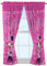 Disney Minnie Vorhänge und Raffhalter aus Mikrofaser, Fuchsia, Herzen, 4-teiliges Set, Stoff, rosa Schleife, 51 x 76 cm