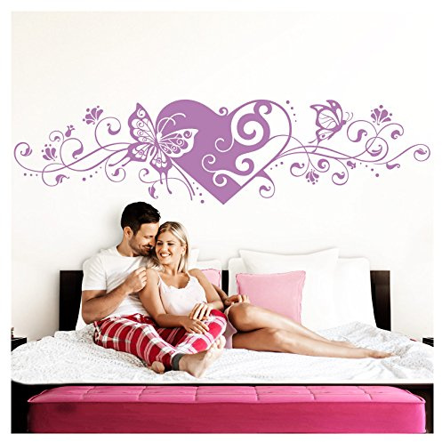 Grandora Wandtattoo Blumenranke Herz selbstklebend I Flieder 190 x 48 cm I Schlafzimmer Liebe Love Schmetterlinge Wandtatoo Wandaufkleber Wandsticker W642
