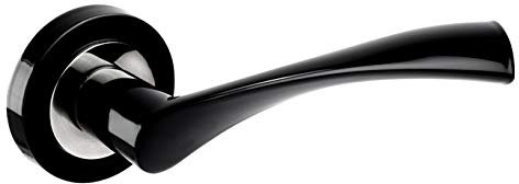 Black Door Handles with Black Levers on Black and Chrome Rose