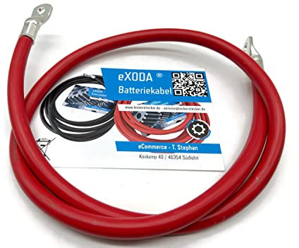 eXODA câble batterie 50 mm² 100cm avec cosses M8 rouge câble flexible de haute qualité fabriqué en Allemagne idéal pour voitures motos bateaux 4032 Watt à 12V max 336A