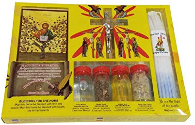 Bethlehem Gifts TM 7 in 1 Heilige Land Mega Set Holy Water Soil Öl Weihrauch, Kruzifix Kreuz, Kerzen und Alten byzantinischen Icon