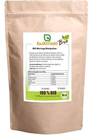 2 x 1 kg BIO Moringa Blattpulver - Meerrettichbaum Pulver Moringapulver Rohkostqualität 2 kg