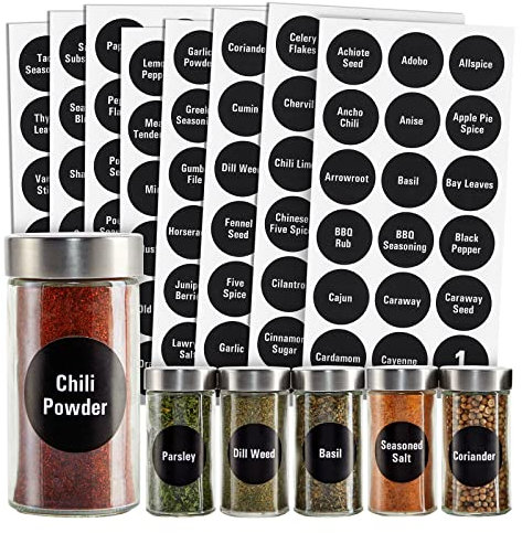 Talented Kitchen 144 Spice Jar Labels, Round 1.5 Inch Preprinted Chalkboard Stickers for Spice Containers (Water Resistant)