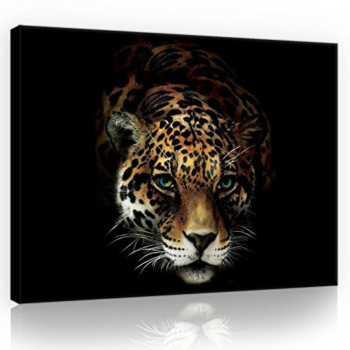 Forwall Leinwand Bilder 100x75 cm | Leopard schwarz Tiere, Leinwandbilder, Bild auf leinwand, Format: 100x75 cm (BxH) - einteilig auf Canvas Leinwand