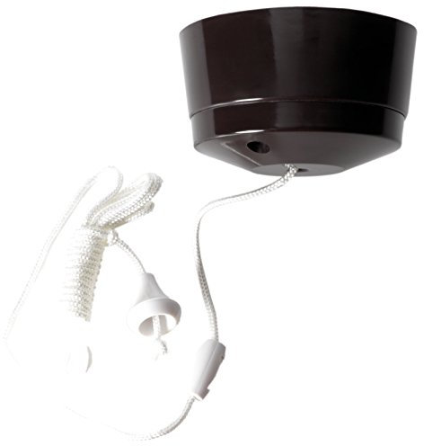Art Deco Emporium Brown Bakelite Ceiling Pull Switch with White Cord 2Way 10Amp 230V Pull Cord Light Switch for Bathroom or Closet
