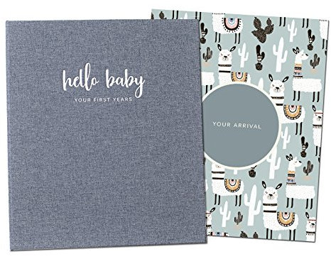 Peachly Minimalist Baby Memory Book | Baby First Year Keepsake for Milestones | Baby Books First Year Memory Book | Simple Baby Scrapbook for Boy or Girl Milestones | 60 Pages Grey Linen - Scandi