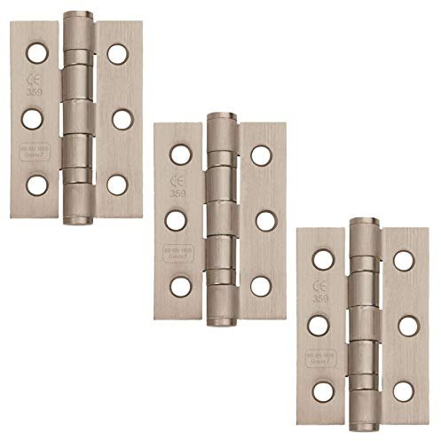 A&H™ 3 Inch - 76mm Satin Nickel Ball Bearing FD30 Fire Door Hinges CE7 Grade - 1½ Pairs - (3 Hinges)