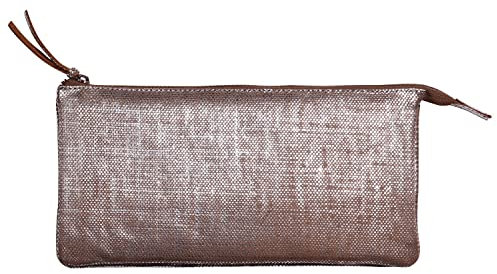 Clairefontaine 410050C Schlampermäppchen KLEO-PATHRA, flach mit 2 Fächern, aus Lammleder, 22 x 11cm, 1 Stück, Silber