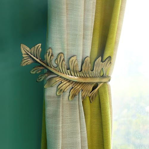 MoYouno 1 Paar Vorhanghalter, großer Vintage-Blatt-Vorhang-Raffhalter,Retro-dekorativer Vorhanghalter,Raffhalter für vorhänge,Gardinen Raffhalter,Dekorativer Raffhalter,Raffhaken für vorhänge Bronze