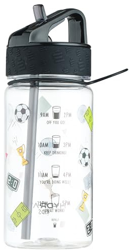HYDRATE Kids Water Bottles with Straw 400 ml- Leak Proof, BPA-Free Tritan Plastic, Wide Mouth for Easy Refill, Ecological, Reusable & Recyclable - Football Themed Design - 8Lx19Hx8W cm