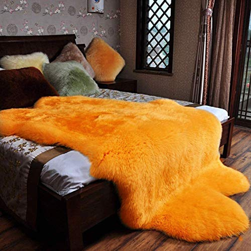 Balscw Faux Lammfell Schaffell Teppich, rutschfest Lammfellimitat Teppich Longhair Fell Optik Nachahmung Wolle Bettvorleger Sofa Matte Waschbar,Orange-120×180cm/47×71Inch