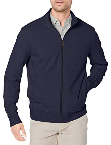 Amazon Essentials Felpa con Collo a Lupetto Leggera in Spugna Francese con Cerniera Integrale Uomo, Blu Marino Scuro, L