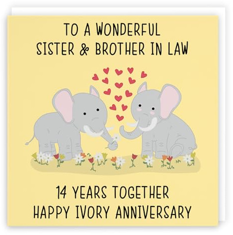 Hunts England - Sister And Brother In Law 14th Anniversary Card - To A Wonderful Sister & Brother In Law - 14 Years Together - Happy Ivory Anniversary - Iconic Collection