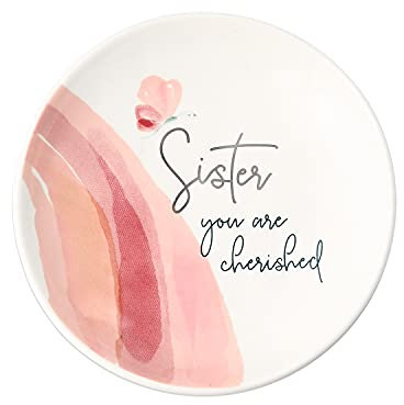 Pavilion Gift Company Keepsake Tray-Sister You are Cherished Jewelry Dish, 4 Round, Pink