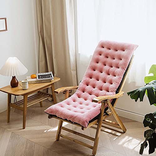 Coussin de chaise longue en velours épais avec bandes antidérapantes pour jardin, terrasse, chaise longue, pour intérieur ou extérieur, 125 x 50 x 10 cm, rose