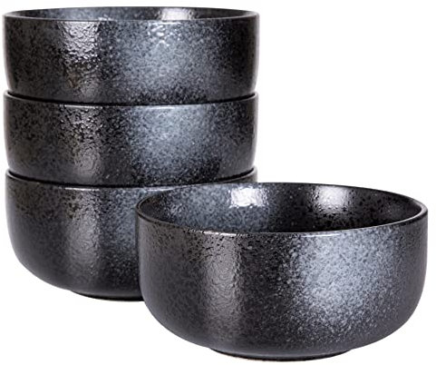 S&Q'S CERAMICS Lot de 4 bols à soupe en céramique de 1 020,6 g pour grandes céréales, nouilles, soupe, petit déjeuner, micro-ondes et lave-vaisselle, noir et gris