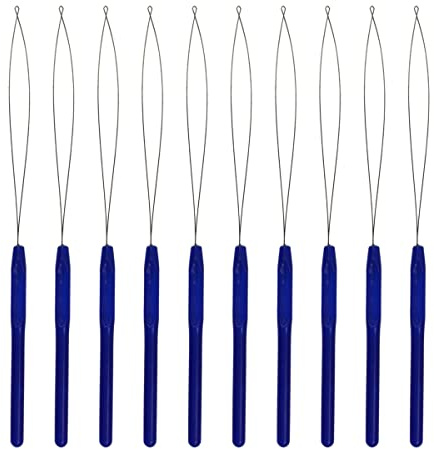 10 Pieces Hair Extension Loop Threader Pulling Hook Tool and Nano Bead Tool for Hair Extensions (Blue)