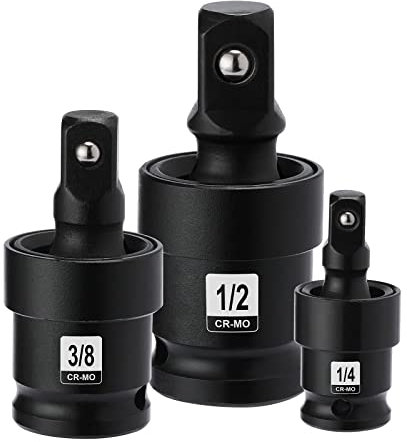 Mayouko 3PCS Impact Universal Joint Set, Swivel Socket Adapter Set, 1/4, 3/8, 1/2 Drive, CR-MO Impact Grade