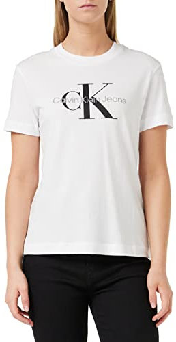 Calvin Klein T-Shirt Manches Courtes Femme Core Monologo Col Ras-du-Cou, Blanc (Bright White), XL