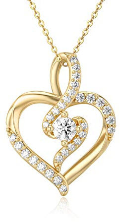 Rikelus 375/9K Echtgold-Herz-Halskette für Frauen,Gelbgold 0,55 Carat (CTTW), Moissanite-Unendlichkeits-Herz-Anhänger-Halskette, Jubiläums-Geburtstags-Geschenk für Ehefrau, Freundin