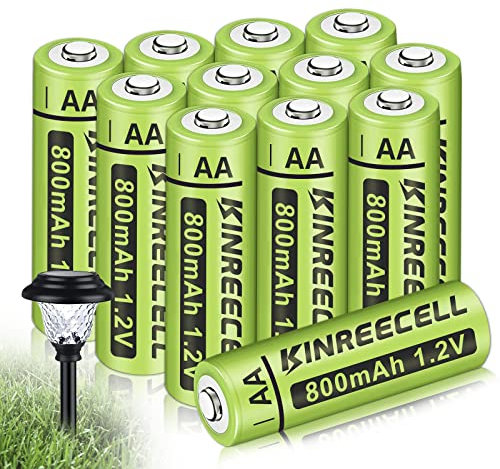 KINREECELL Rechargeable AA Batteries, Ni-MH Double A Solar Batteries High Capacity 1.2V Pre-Charged for Outdoor Solar Lights(AA-800mAh-12pack)