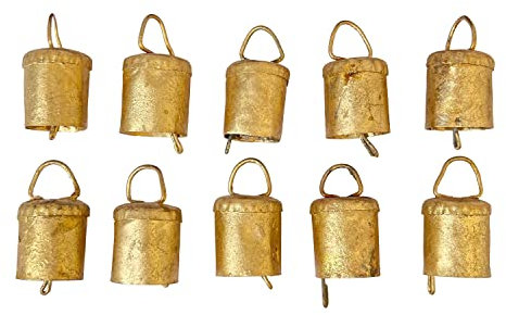 Vivanta 10 Stück Vintage Weihnachtsglocke zur Dekoration - Rustikale hängende Zylinderglocken zum Basteln, Heimdekoration, Weihnachtsbaumschmuck, Jingle Bells zum Basteln, Bauernhaus-Dekor, Zinn &