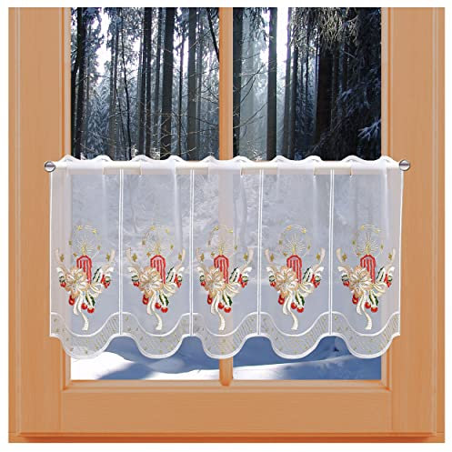 kollektion MT Winterliche Scheibengardine Weihnachtskerze Vogtländischer Spitze Scheibenhänger Adventsdeko 30 x 80 cm