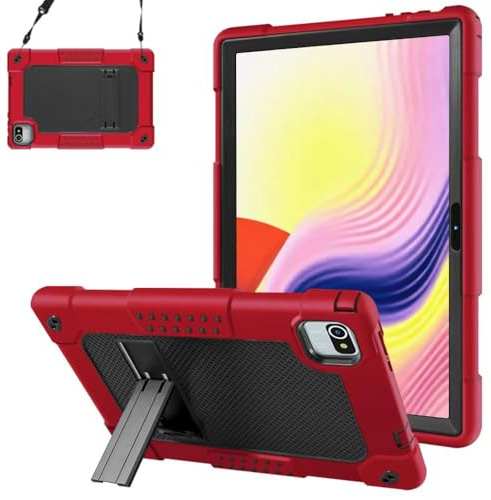 Kebiory Compatible with aiprotablet C20e / Moderness MB1001 10.1 inch Tablet Case Kids Friendly Shockproof Built in Kickstand & Shoulder Strap Hard Back Shell for aiprotablet Model C20e (Red/Black)