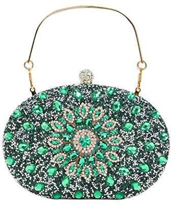 CORIOS Bolso de Fiesta para Mujer Bandolera de Noche Pequeña Diamantes de Imitación Clutch Elegante de Hombro para Fiesta de Graduación Banquete Boda Verde