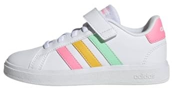 adidas Grand Court Elastic Lace and Top Strap Shoes Chaussures de Tennis, Cloud White/Pulse Mint/Beam Pink, 28 EU