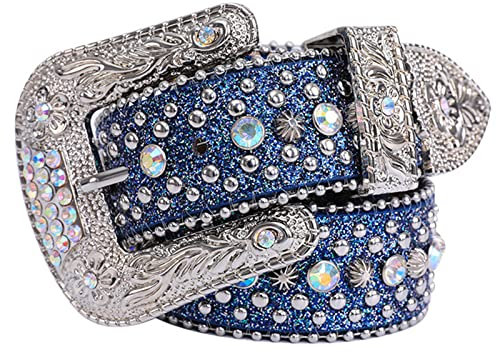 LeeCAE Strass-Gürtel, Western-Cowgirl-Design, mit Nieten, Leder, Kristall, Diamant-Gürtel für Jeans, Herren, Damen, Mode-Accessoire, Dunkelblau