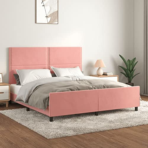 INLIFE Telaio letto con testiera rosa, 160 x 200 cm, in velluto, rosa, 43,7 kg, 3125707