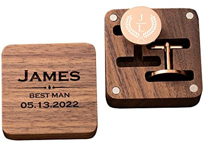 Individuelle Metall-Manschettenknöpfe für Herren, personalisierte Manschettenknöpfe mit Holzbox, Trauzeugen-Geschenke für Hochzeit, Geburtstag, Vatertag, Hochzeit, Partygeschenk (Rose Gold)