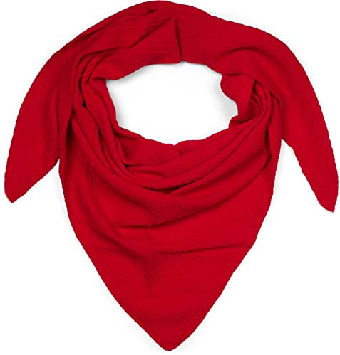 styleBREAKER Damen Musselin Dreieckstuch aus 100% Baumwolle | Weiches und leichtes Halstuch für Damen Unifarben | Stylisches Tuch für jede Jahreszeit - Made in Italy, 196 x 84 cm, Farbe:Rot