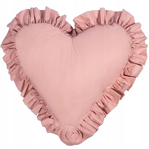 PIMKO Cuscino a forma di cuore con volant, con volant, cuscino decorativo, cuscino per divano, con federa e imbottitura, 45 x 50 cm (rosa)