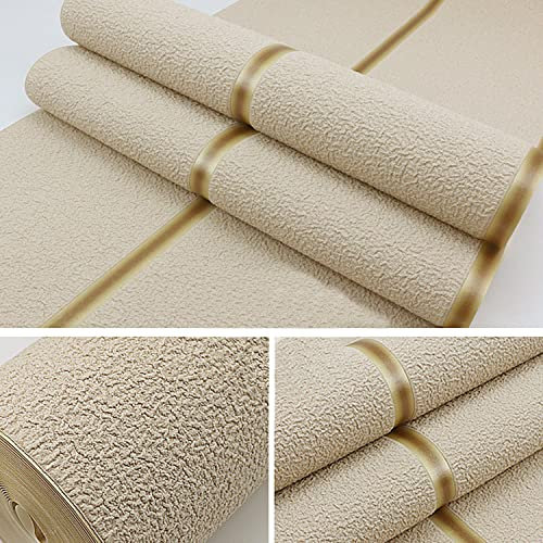 Juodkeo Faux Hirschfell Vliestapete für Wohnzimmer, 3D Moderne Beflockungstapete für Schlafzimmer, TV Hintergrund, Nicht Selbstklebend, 0.53x9.5m, Khaki