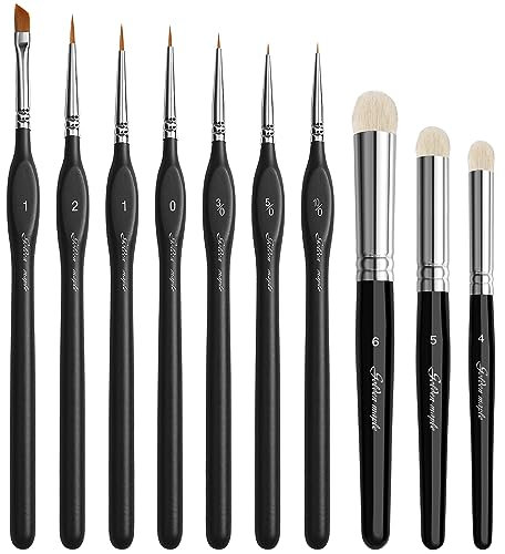 Golden Maple Miniature Paint Brushes Drybrush-10pcs Micro Detail Paint Brush Set, Small Fine Detail Brushes for Acrylic, Watercolors & Paint by Number, Citadel, Figurine, 40k