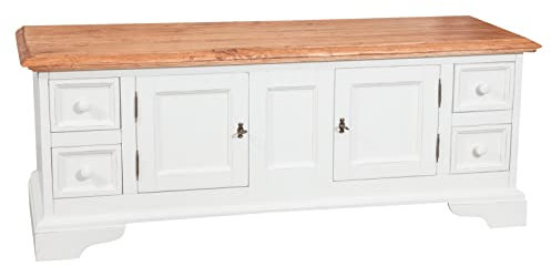 Biscottini Mobile tv bianco shabby 150x56x51 cm Made in Italy | Mobili porta tv legno massello di tiglio | Mobile tv soggiorno | Mobili tv