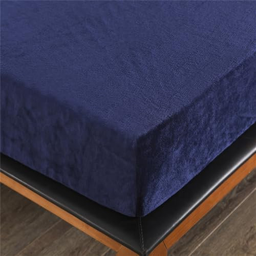Mateju Flanell Spannbettlaken, Cashmere-Touch Weiche Warme Einfarbig Plüsch Spannbetttuch Bettlaken für Boxspringbett Topper Matratzen bis 28 cm, Rundum Gummizug (90x200x28cm,Navy Blau)