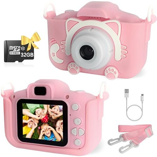 Cámara de Fotos Infantil para Niños, Cámaras Digital 1080p HD con Tarjeta Micro SD Incluida, Pantalla IPS Camara Selfie Instantánea Vídeo, Juguetes niñas Regalos Cumpleaños, 12 MP Zoom x8
