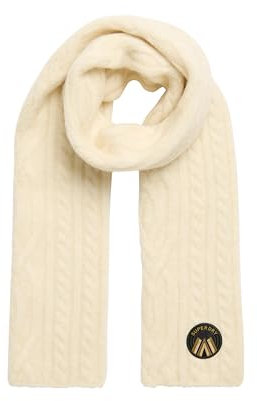 Superdry Damen Luxuriöser Strickschal mit Zopfmuster Hafer Weiß 1SIZE