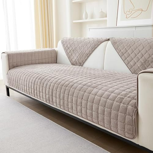 Soft Flannel Sofa Covers Washable - New Sofa Cushion Covers, Non-Slip Sofa Cover 1 2 3 Seater Couch Covers for Sectional Sofa, Sofa Slipcovers L Shape Furniture Protector (Light Coffee, 90x210cm)