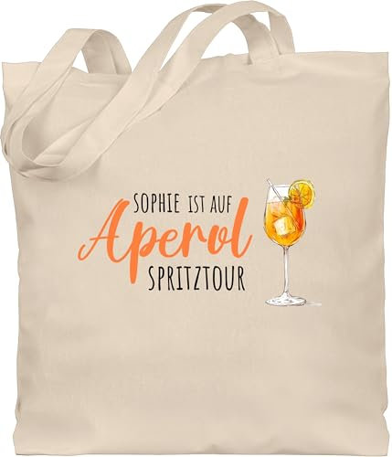 Baumwolltasche - Karneval Accessoire Fasching - Ist auf Aperol mit Name Spritztour I Mädelsabend JGA I Mallorca Mädelsausflug - Unisize - Naturweiß - stoffbeutel alkohol karnevals trink beutel