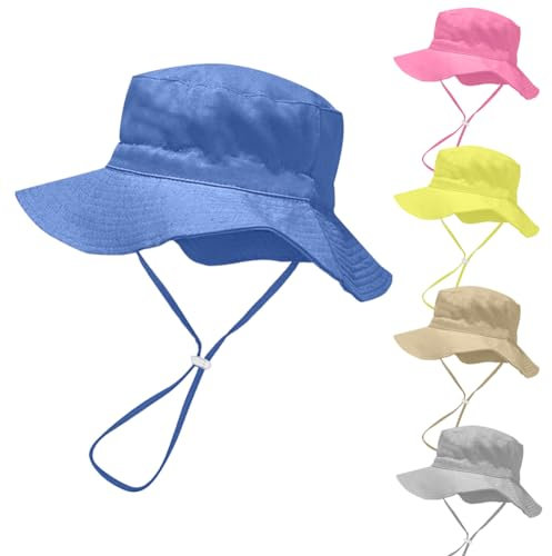 Rayson Chapeau de Soleil Bébé Chapeau de Pêcheur avec Mentonnière Réglable Protection Solaire Pliable Casquette de Plage pour Garçons Filles Chapeau Bob(Bleu)