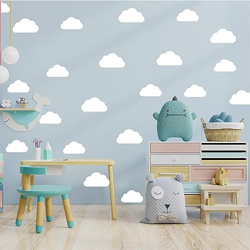 110 Stück Wolken Wandtattoo Kinderzimmer,Wandsticker mit Weiße Wolken,Wandaufkleber Wanddekofür Mädchen Junge Schlafzimmer,Selbstklebend Kreise Stickers Babyzimmer Wanddeko