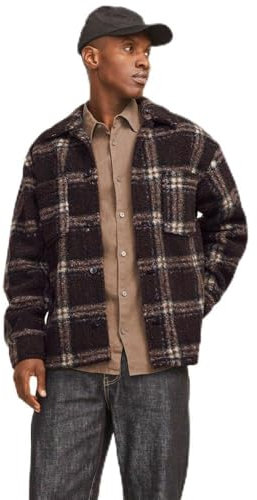 JACK & JONES Veste Polaire Homme avec Boutons, col, Motif Carreaux Teddy, Couleurs:Marron, Taille:L